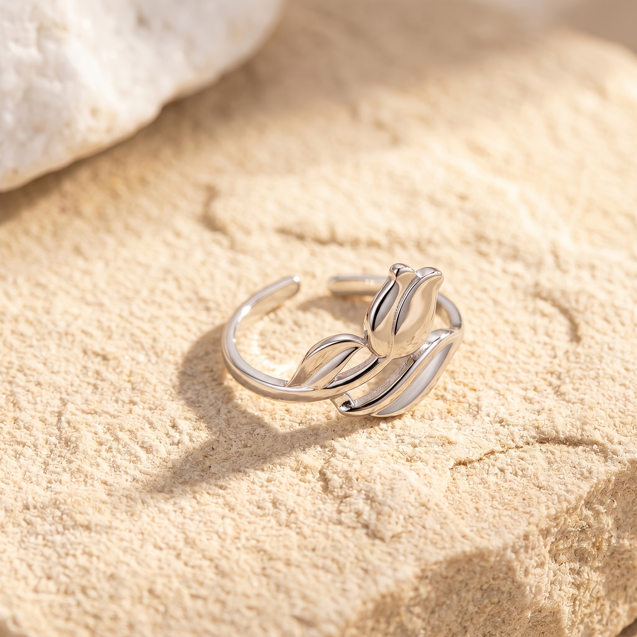 Women's Tulip Shape Open Adjustable Stainless Steel Ring